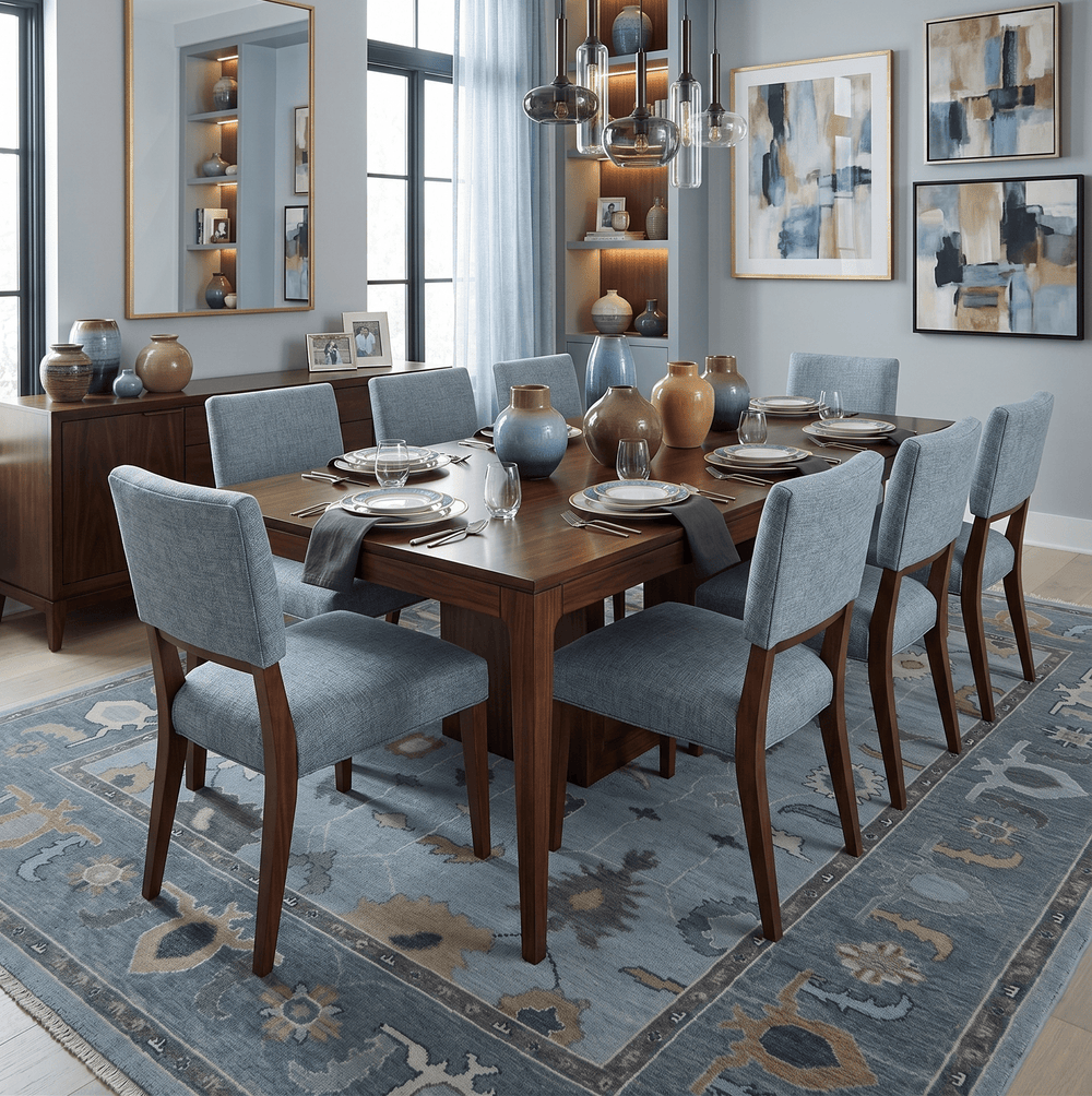 Bluish Gray and Aqua Hand knotted Oriental Oushak Custom Made wool Area Rug - The Rug Decor