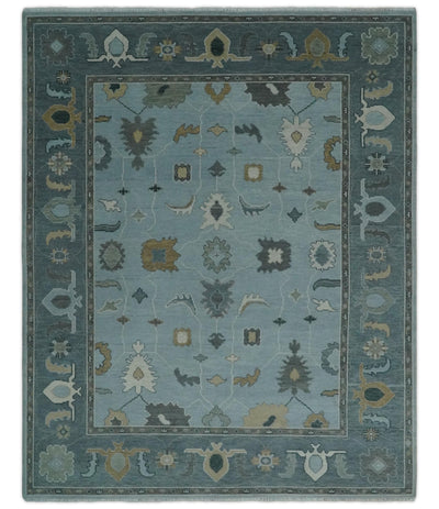 Bluish Gray and Aqua Hand knotted Oriental Oushak Custom Made wool Area Rug - The Rug Decor