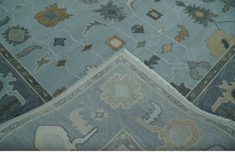 Bluish Gray and Aqua Hand knotted Oriental Oushak Custom Made wool Area Rug - The Rug Decor