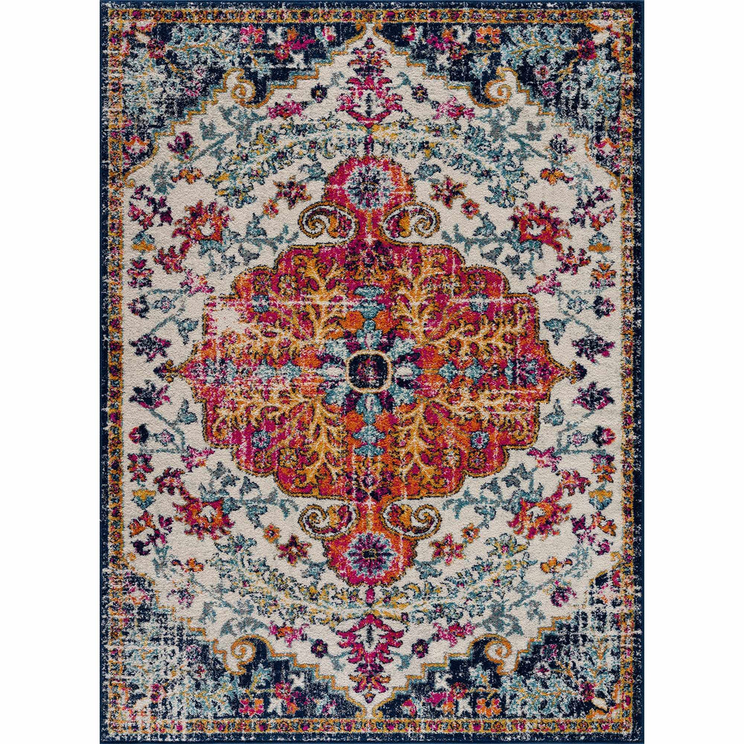 New Bodrum Traditional Transitional Blue And Ivory Rug