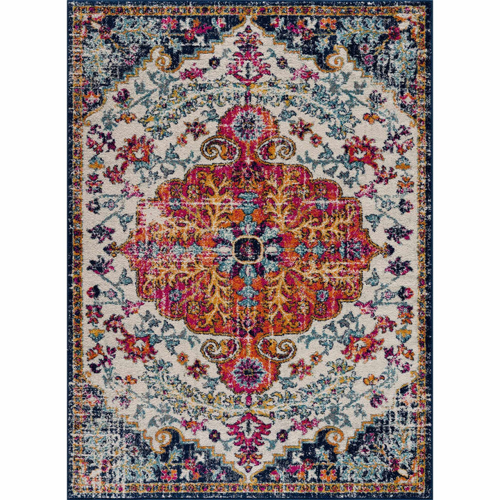 New Bodrum Traditional Transitional Blue And Ivory Rug