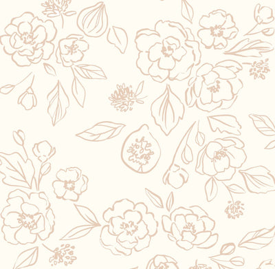 Boho Chic self - adhesive Wallpaper, Beige and Peach Hand - Drawn Floral Pattern - The Rug Decor