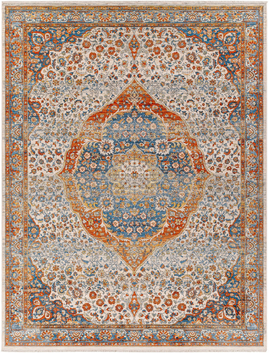 Bojan Traditional Medallion Rust And Blue Rug - The Rug Decor