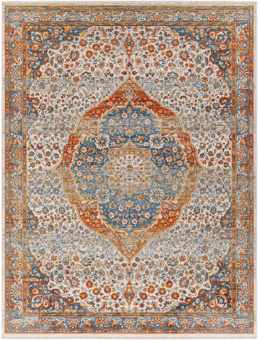 Bojan Traditional Medallion Rust And Blue Rug - The Rug Decor