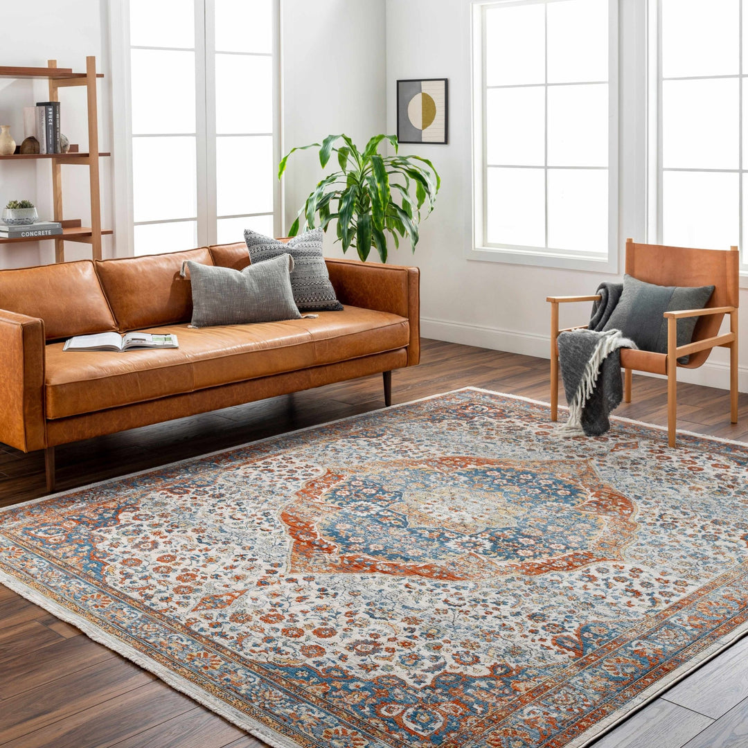 Bojan Traditional Medallion Rust And Blue Rug - The Rug Decor