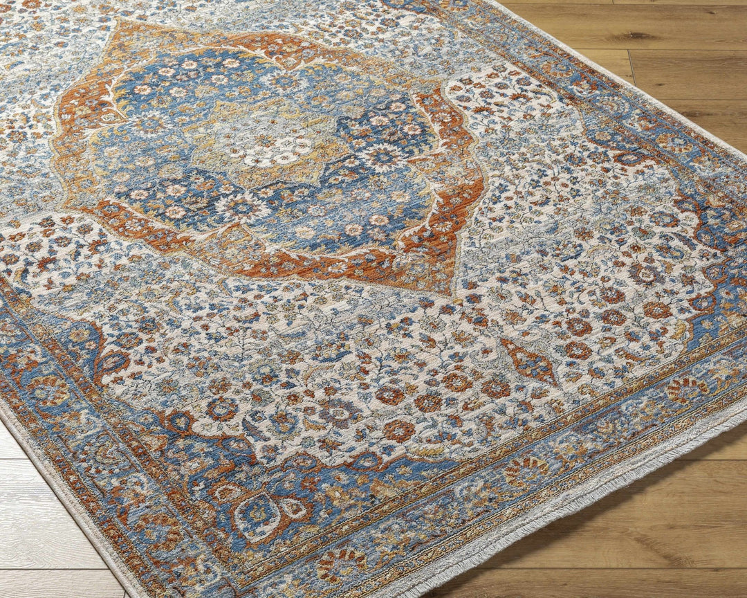 Bojan Traditional Medallion Rust And Blue Rug - The Rug Decor