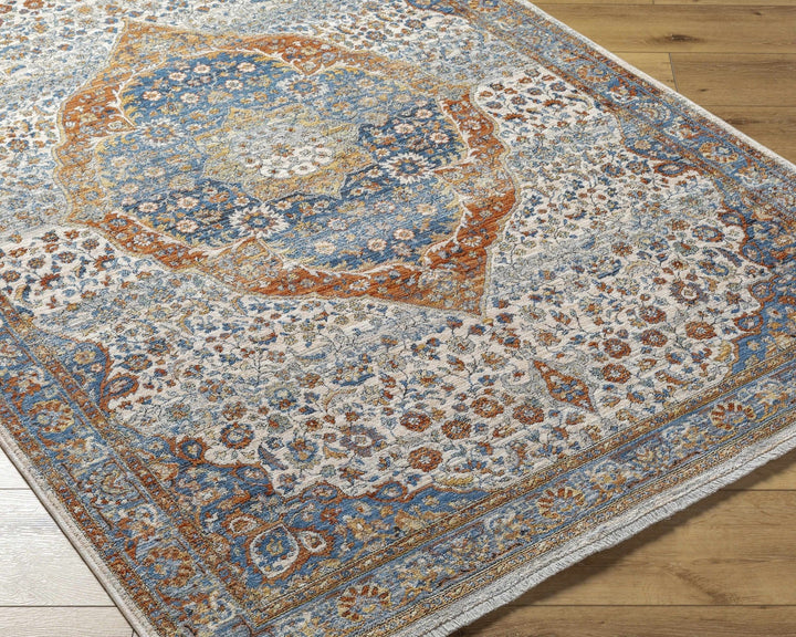 Bojan Traditional Medallion Rust And Blue Rug - The Rug Decor
