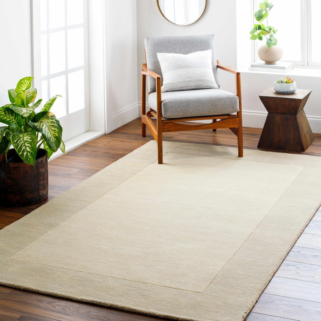 Bordered Beige Modern Style Hand Loom Wool Area Rug - The Rug Decor