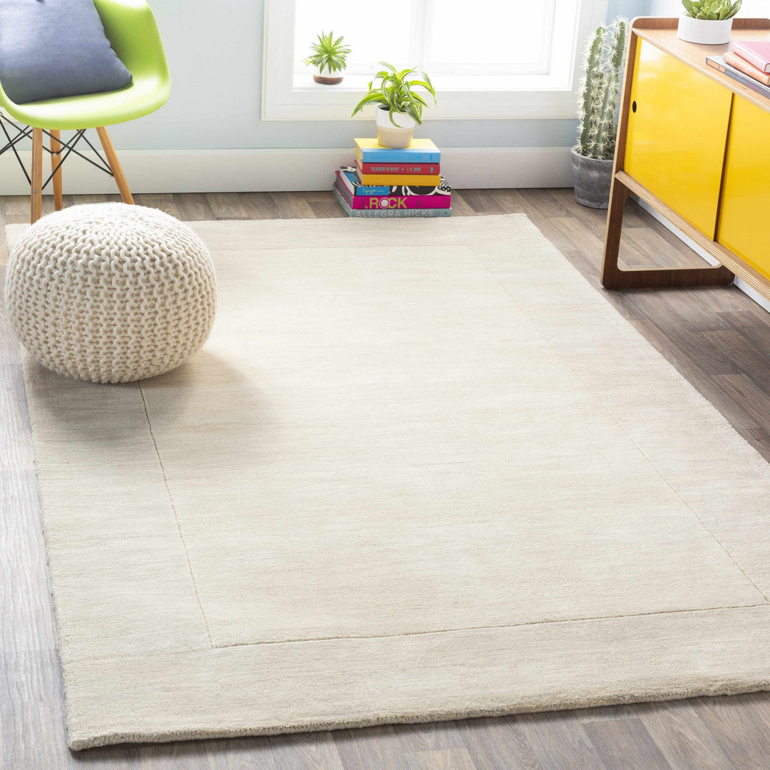 Bordered Beige Modern Style Hand Loom Wool Area Rug - The Rug Decor