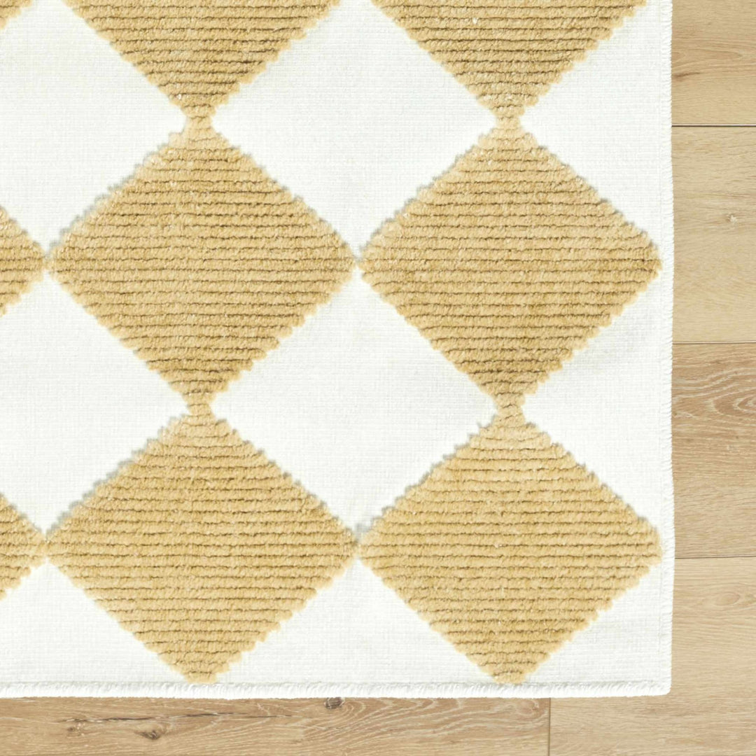 Bosley Modern Geometrical Camel And White Washable Rug - The Rug Decor