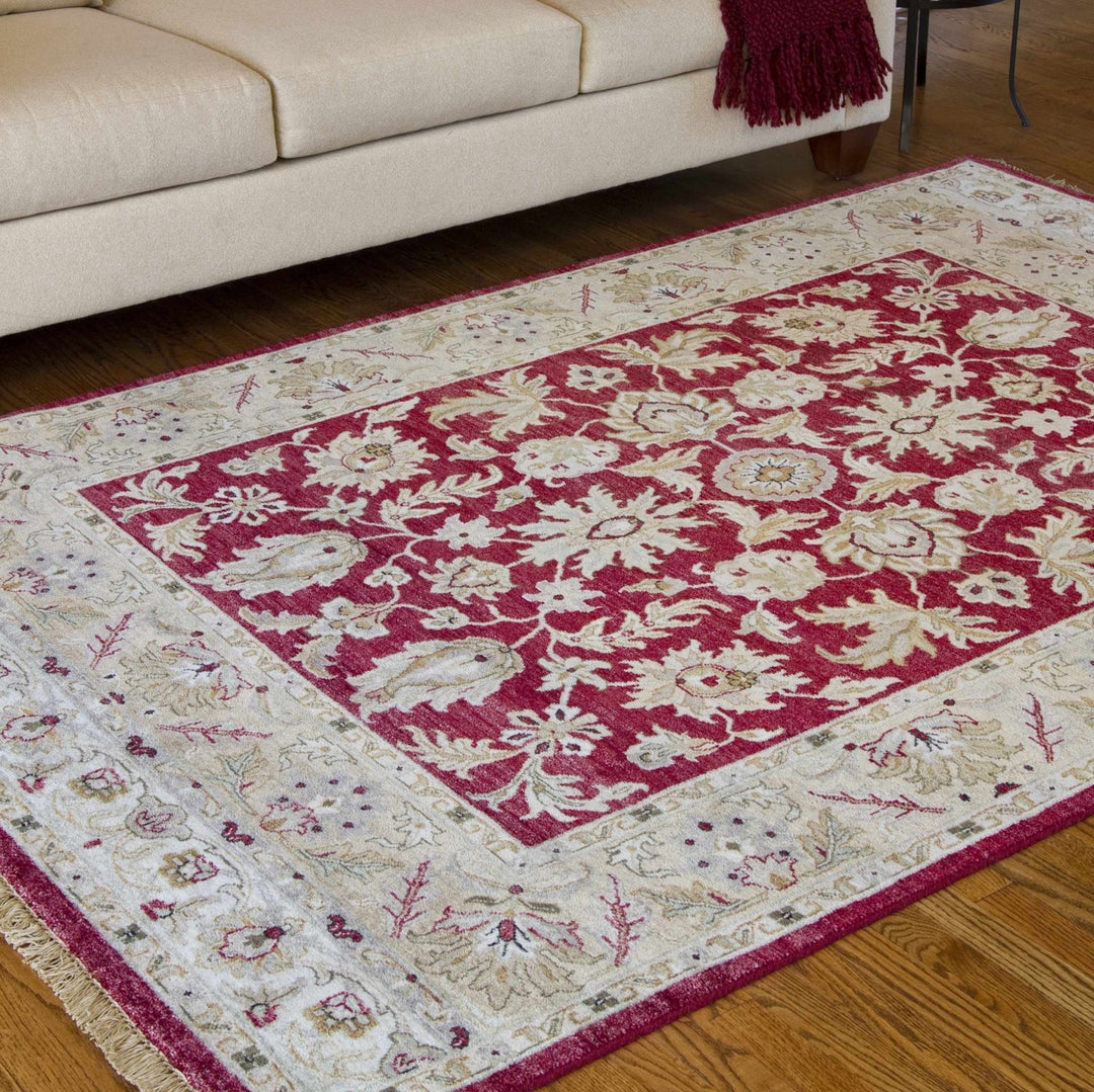 Bouse Hand Knotted Red And Beige Traditional Floral Design Wool Area Rug - The Rug Decor