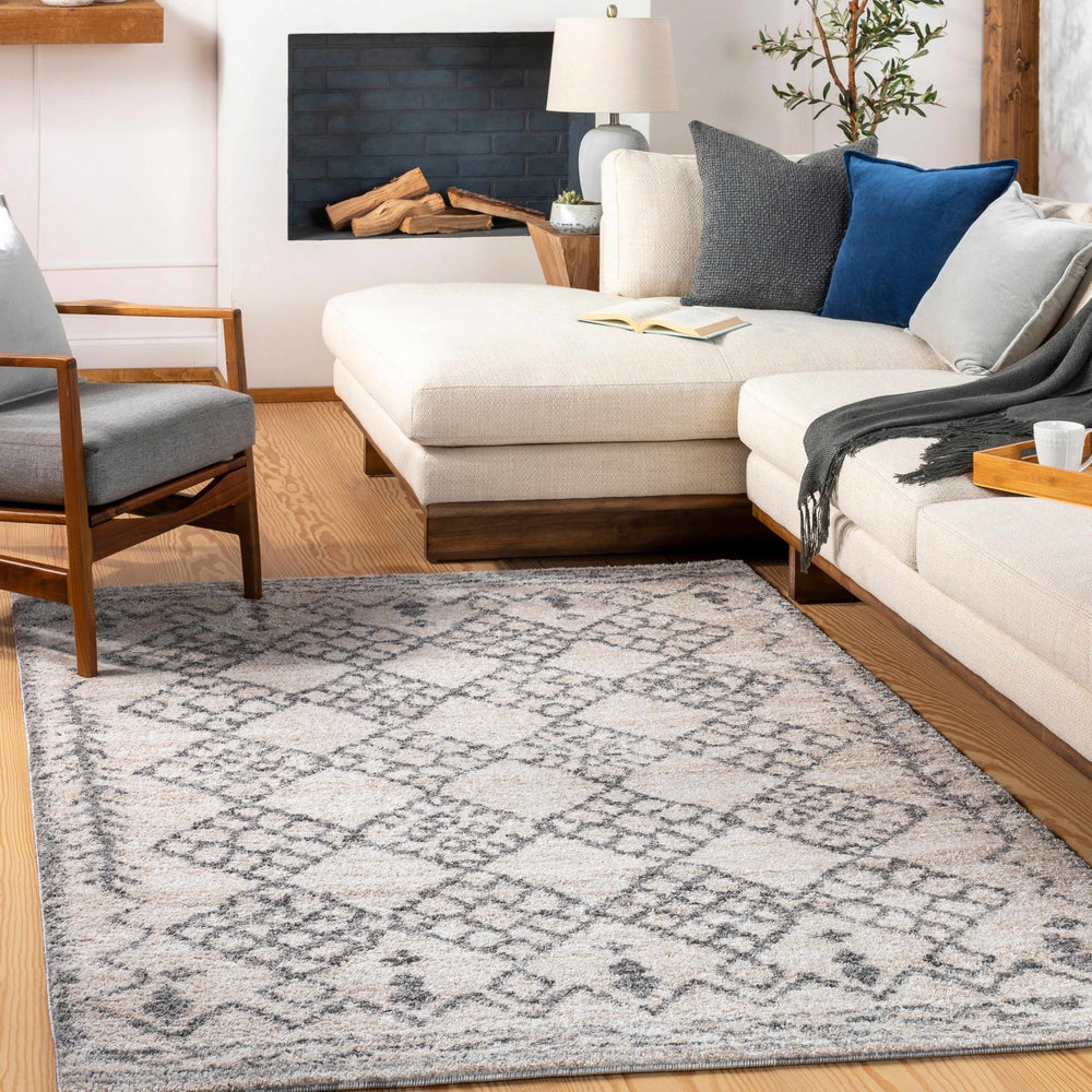 Bow Gray And Ivory Modern Geometrical Design Area Rug - The Rug Decor