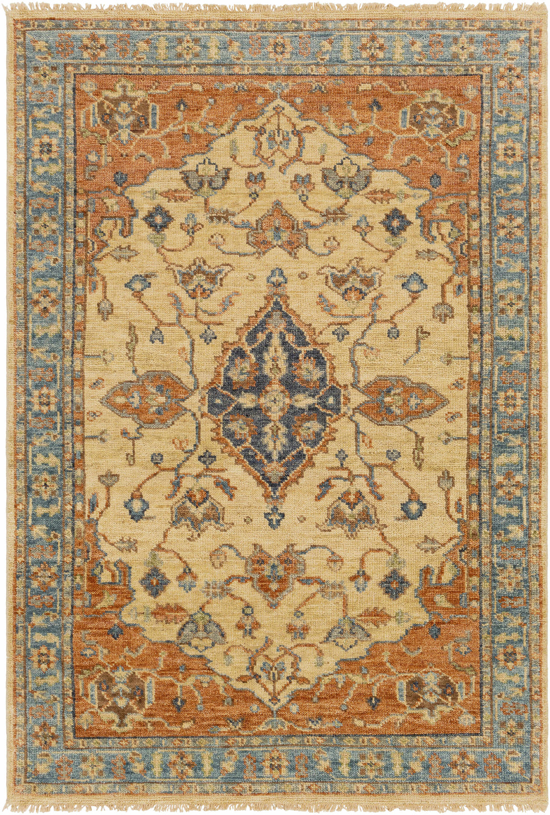 Bowlus Traditional Style Beige And Rust Hand Knotted Area Rug