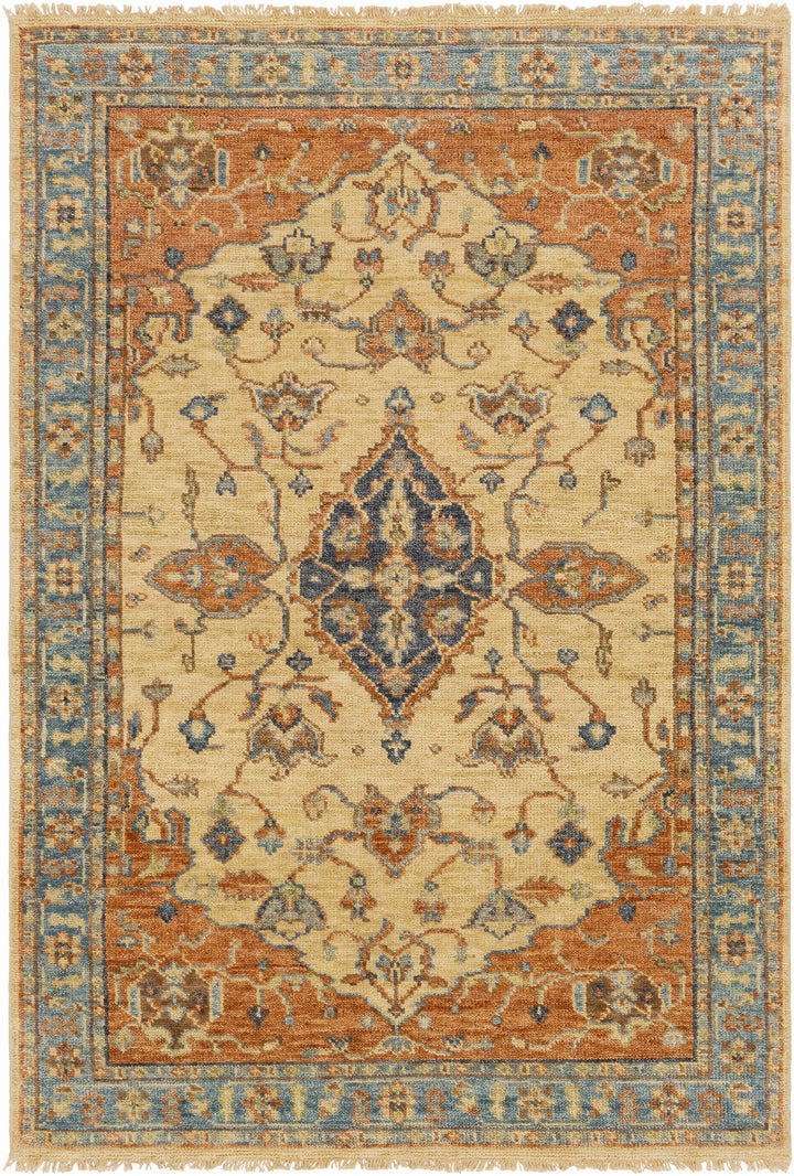 Bowlus Traditional Style Beige And Rust Hand Knotted Area Rug