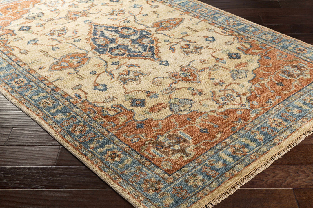 Bowlus Traditional Style Beige And Rust Hand Knotted Area Rug
