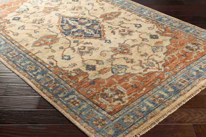 Bowlus Traditional Style Beige And Rust Hand Knotted Area Rug