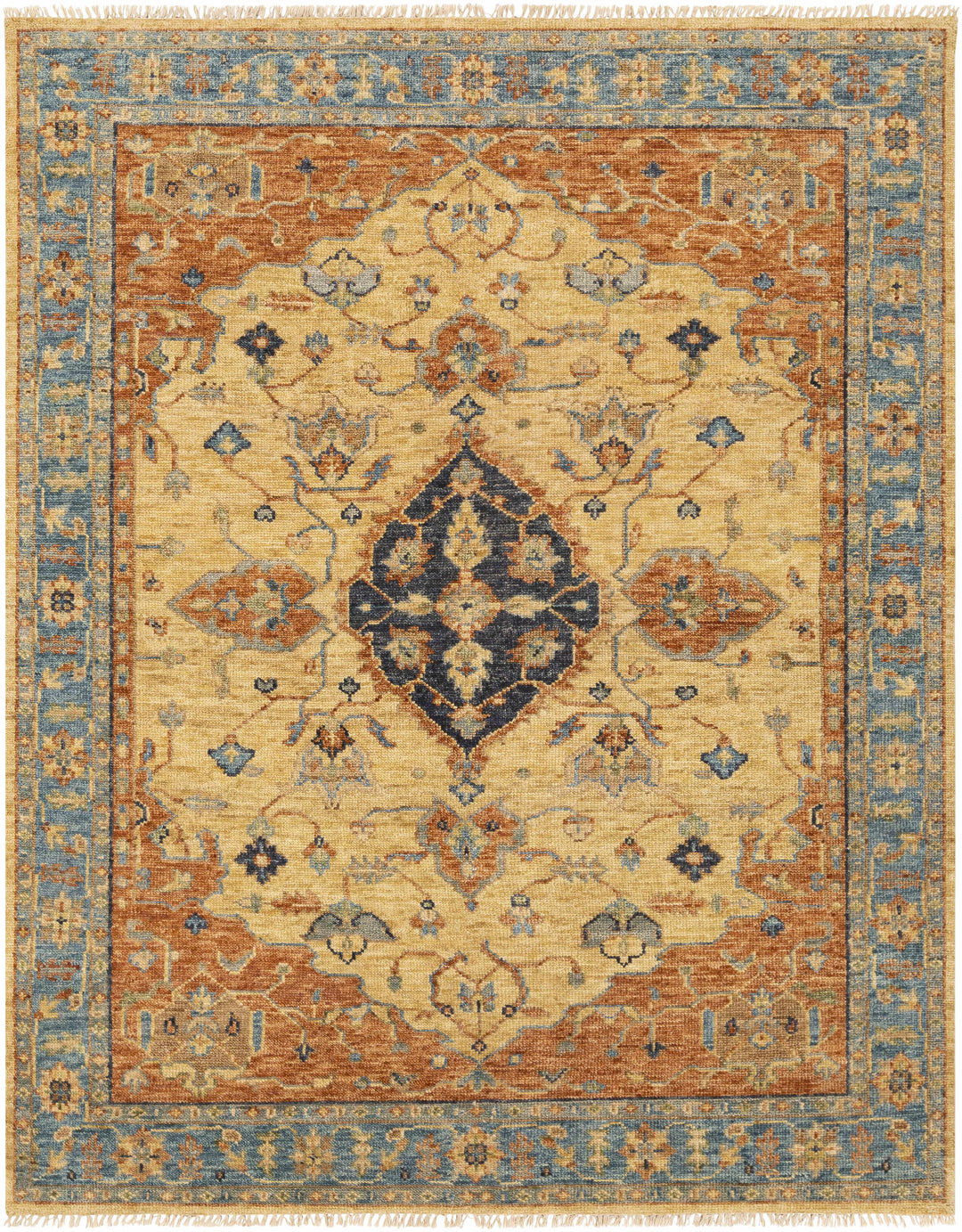 Bowlus Traditional Style Beige And Rust Hand Knotted Area Rug