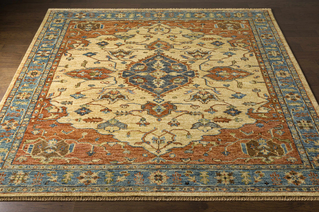 Bowlus Traditional Style Beige And Rust Hand Knotted Area Rug