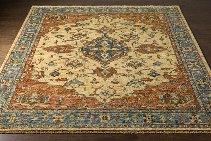 Bowlus Traditional Style Beige And Rust Hand Knotted Area Rug