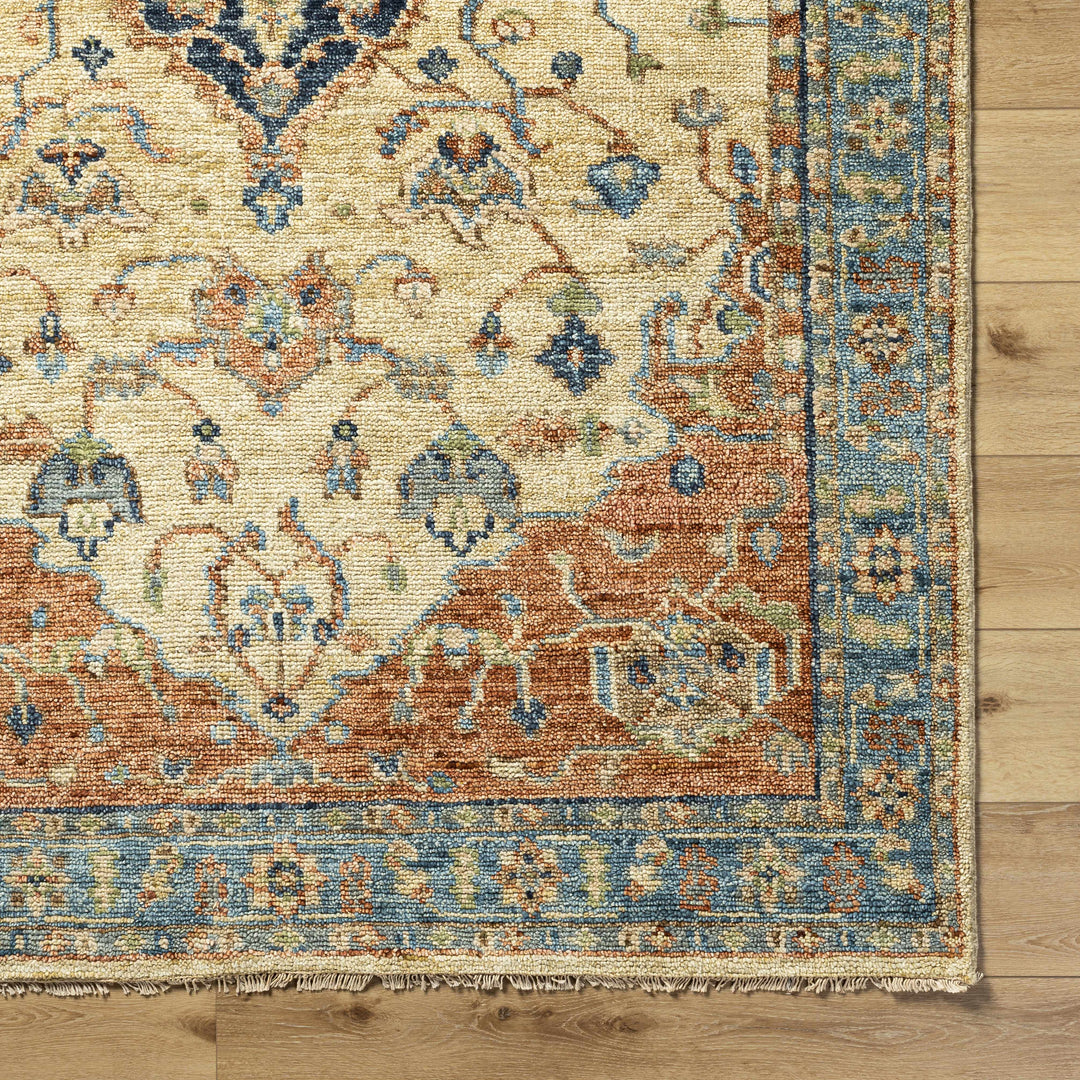 Bowlus Traditional Style Beige And Rust Hand Knotted Area Rug