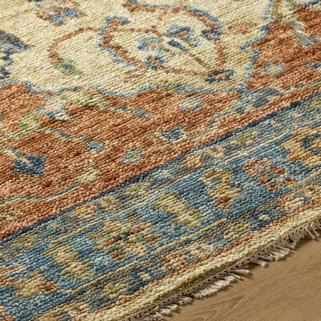 Bowlus Traditional Style Beige And Rust Hand Knotted Area Rug