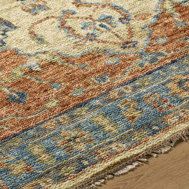 Bowlus Traditional Style Beige And Rust Hand Knotted Area Rug