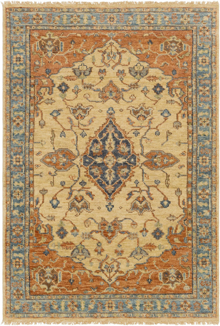 Bowlus Traditional Style Beige And Rust Hand Knotted Area Rug - The Rug Decor
