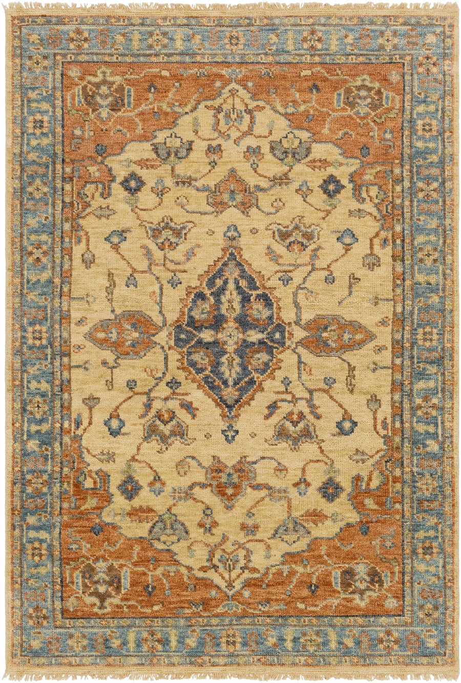 Bowlus Traditional Style Beige And Rust Hand Knotted Area Rug - The Rug Decor