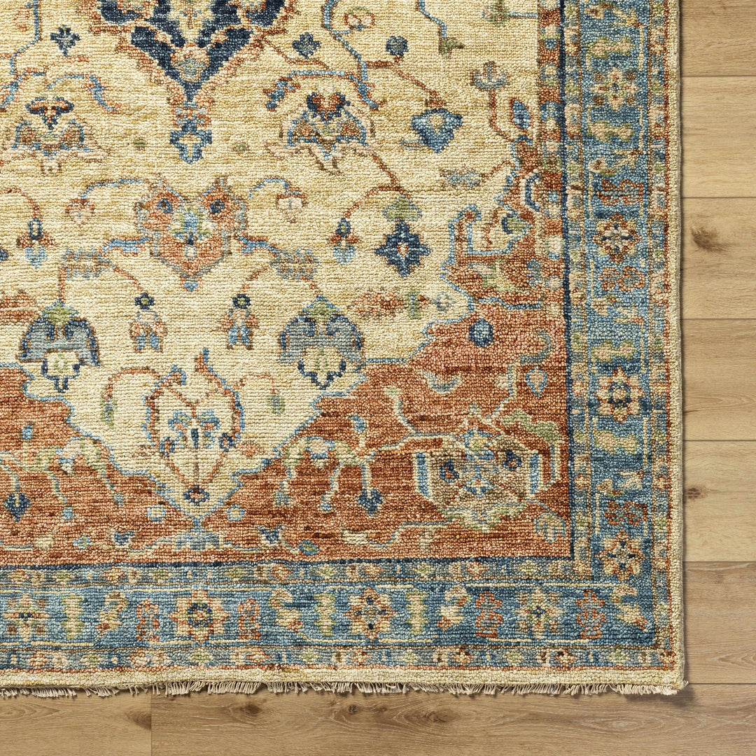 Bowlus Traditional Style Beige And Rust Hand Knotted Area Rug - The Rug Decor