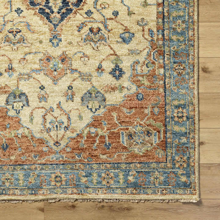 Bowlus Traditional Style Beige And Rust Hand Knotted Area Rug - The Rug Decor