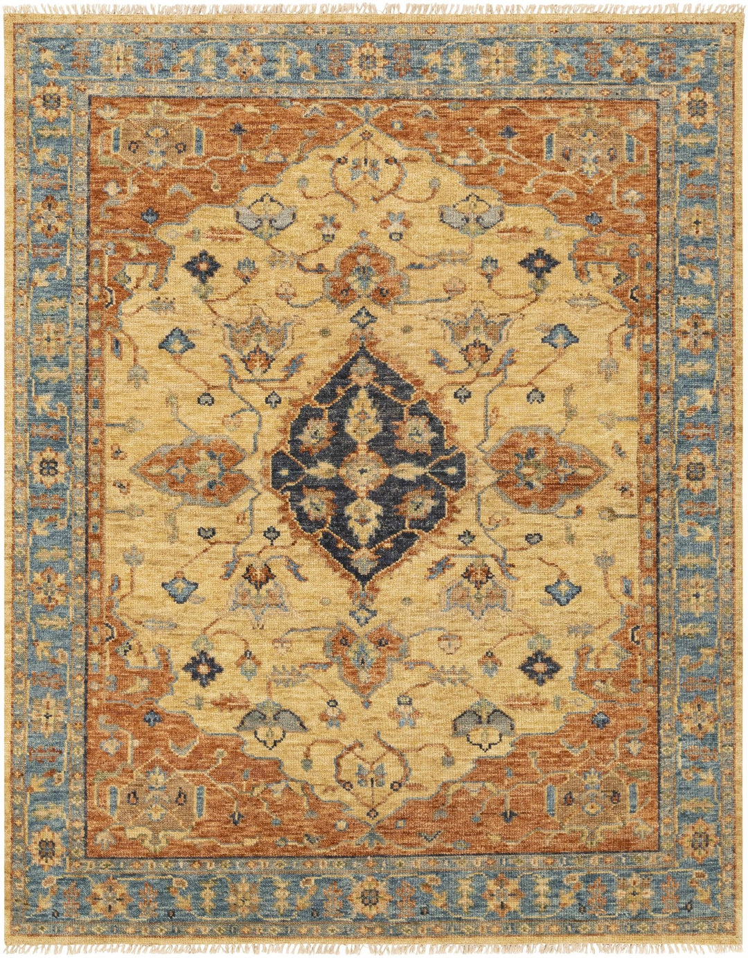 Bowlus Traditional Style Beige And Rust Hand Knotted Area Rug - The Rug Decor