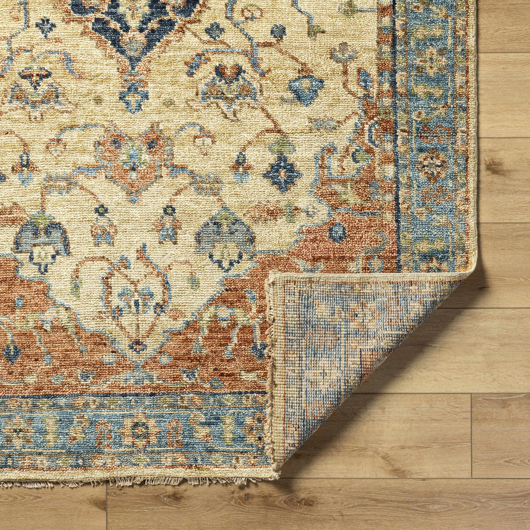 Bowlus Traditional Style Beige And Rust Hand Knotted Area Rug - The Rug Decor