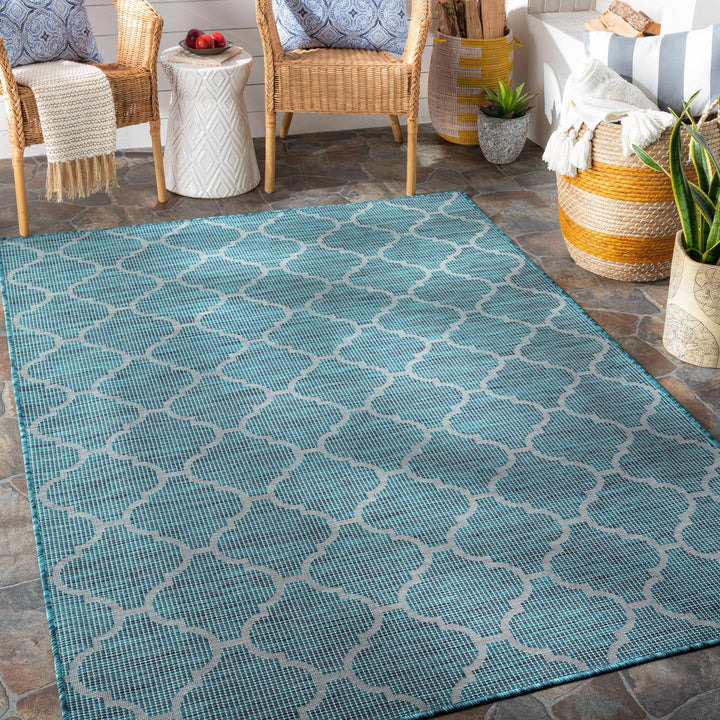 Bowraville Teal Modern Geometrical Design Outdoor Area Rug - The Rug Decor
