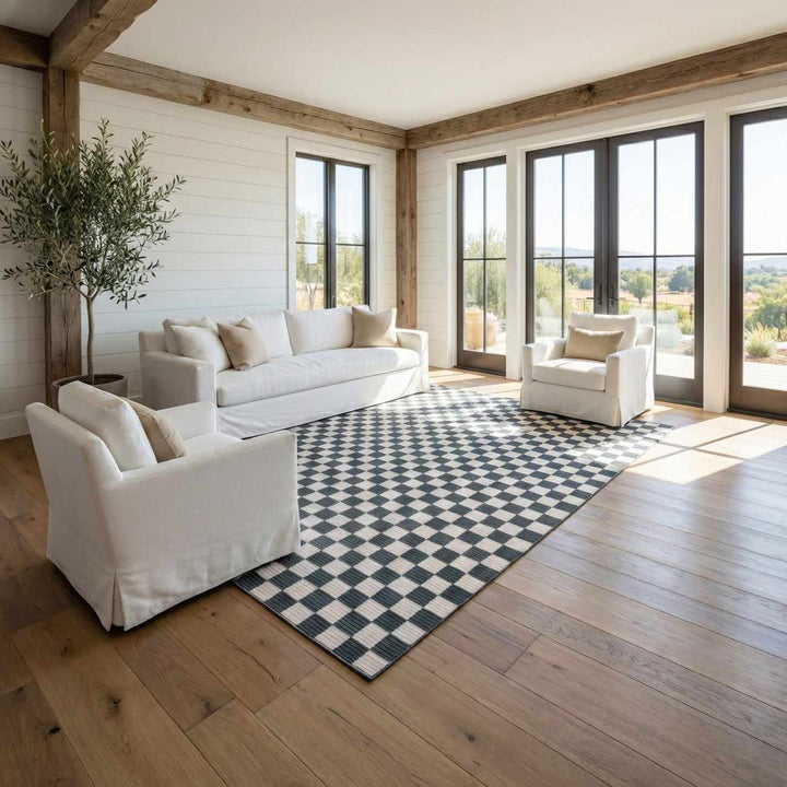 Kaysar Modern Checkered Pattern Green Washable Area Rug