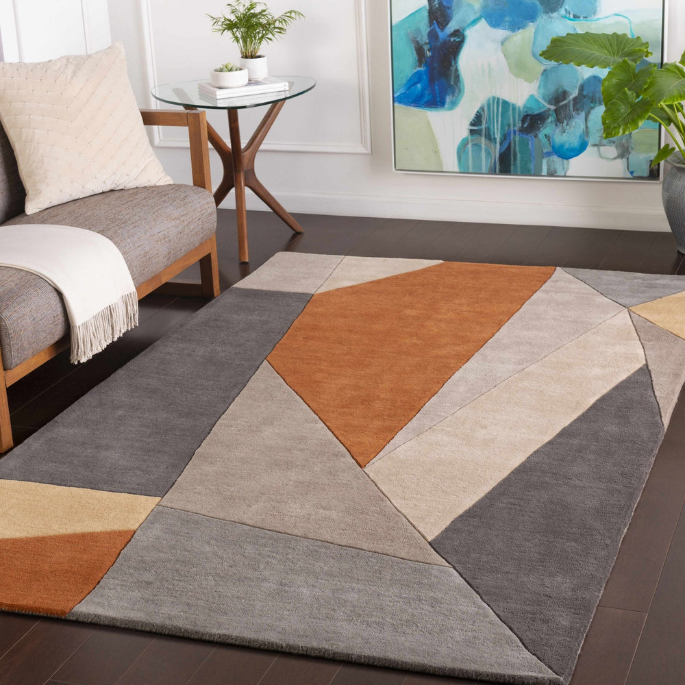 Bracknell Contemporary Abstract Gray And Rust Wool Rug - The Rug Decor