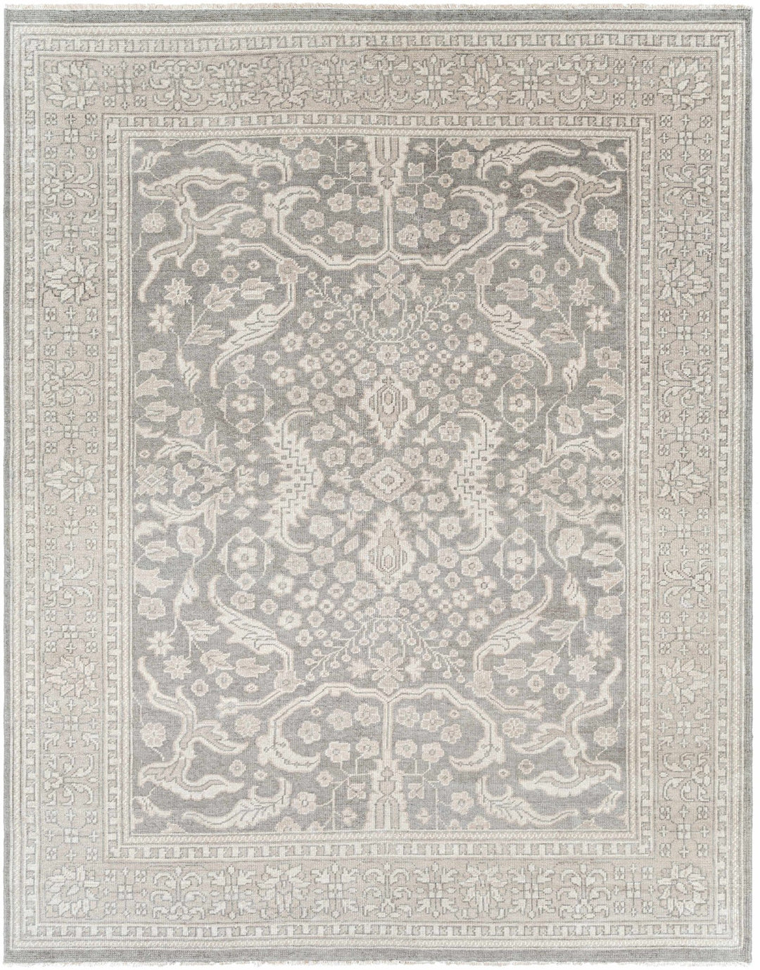 Bradfordsville Traditional Style Cream And Gray Hand Knotted Wool Rug - The Rug Decor