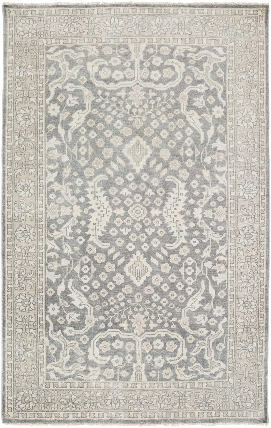Bradfordsville Traditional Style Cream And Gray Hand Knotted Wool Rug - The Rug Decor