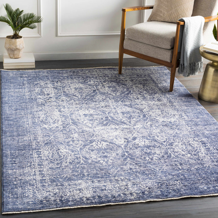 Barboursville Traditional Style Blue And Ivory Area Rug