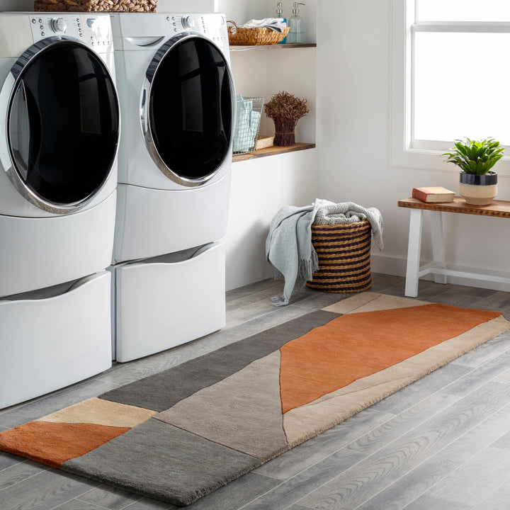 Bracknell Contemporary Abstract Gray And Rust Wool Rug