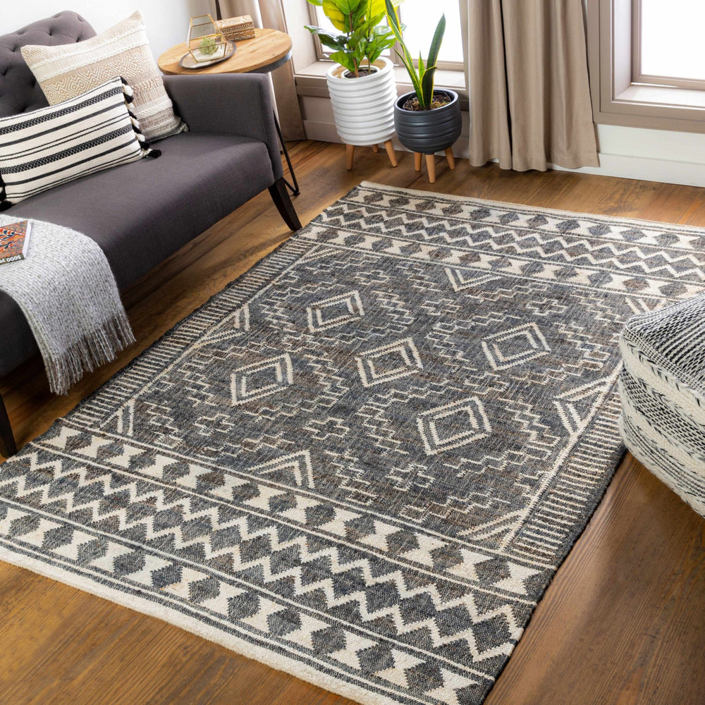 Brenham Modern Geometrical Charcoal And Beige Hand Woven Area Rug - The Rug Decor