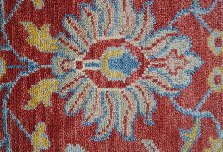 Brickle Red And Blue Traditional Hand Knotted Wool Area Rug - The Rug Decor