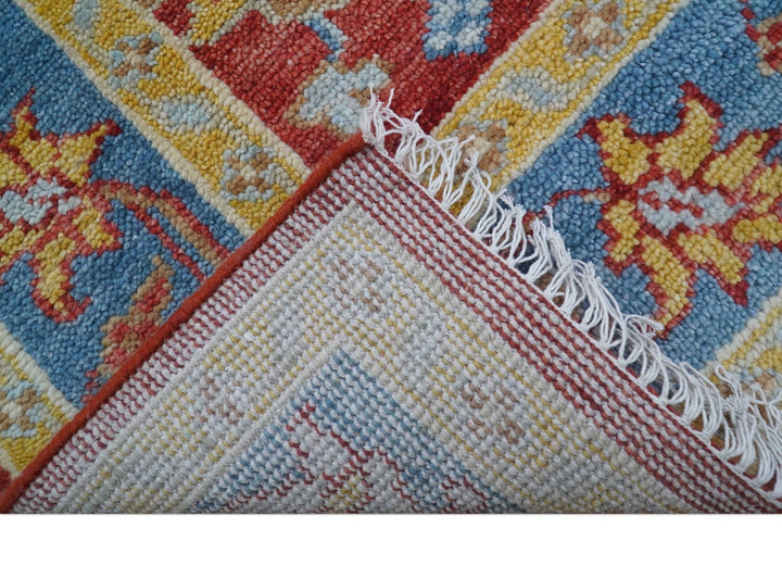 Brickle Red And Blue Traditional Hand Knotted Wool Area Rug - The Rug Decor