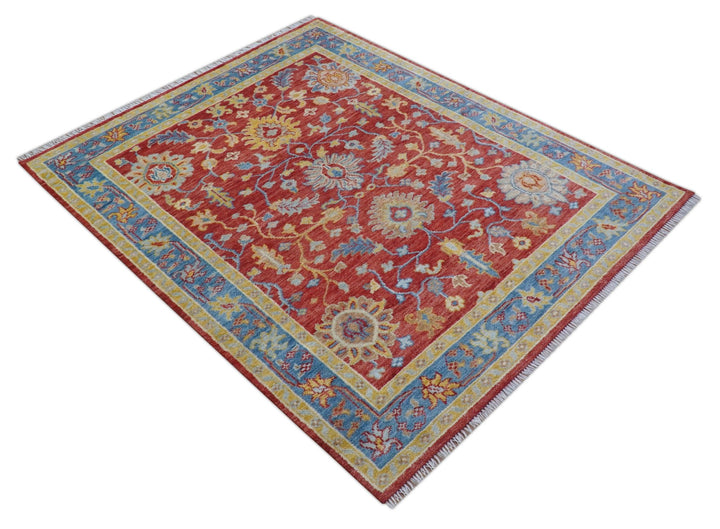 Brickle Red And Blue Traditional Hand Knotted Wool Area Rug - The Rug Decor