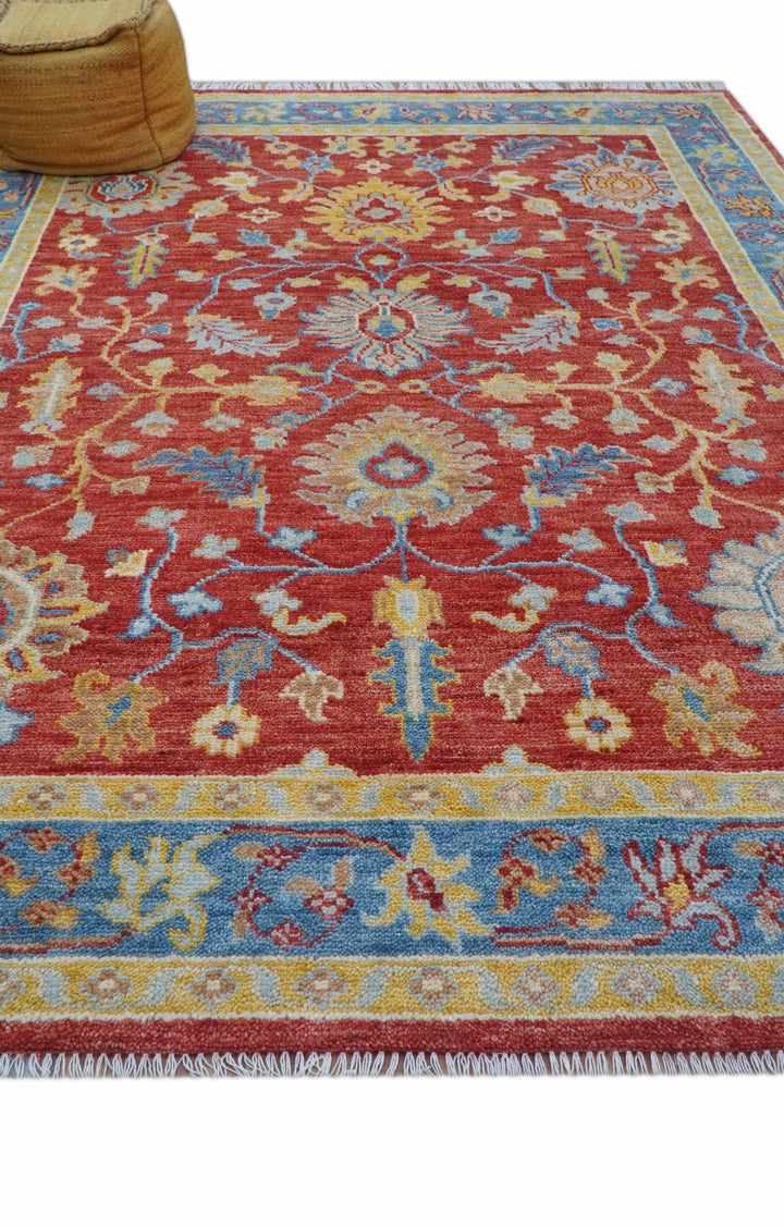 Brickle Red And Blue Traditional Hand Knotted Wool Area Rug - The Rug Decor
