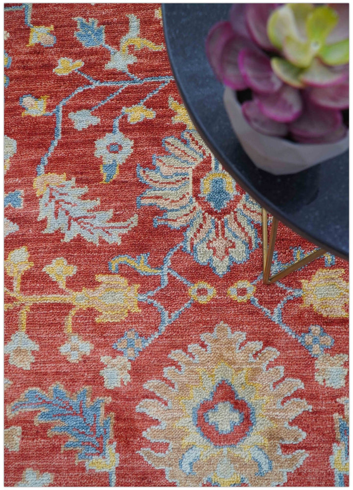 Brickle Red And Blue Traditional Hand Knotted Wool Area Rug - The Rug Decor