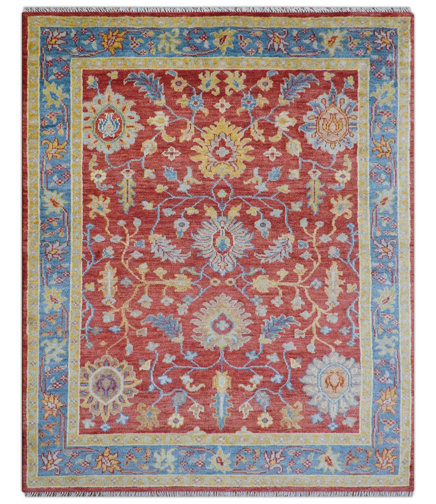 Brickle Red And Blue Traditional Hand Knotted Wool Area Rug - The Rug Decor