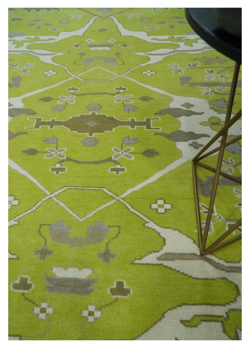 Bright Green and Ivory Hand knotted Oriental Oushak 9x12 wool Area Rug - The Rug Decor