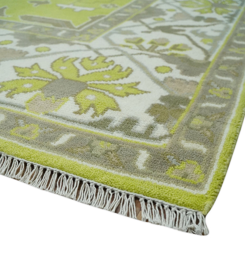 Bright Green and Ivory Hand knotted Oriental Oushak 9x12 wool Area Rug - The Rug Decor