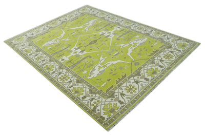 Bright Green and Ivory Hand knotted Oriental Oushak 9x12 wool Area Rug - The Rug Decor