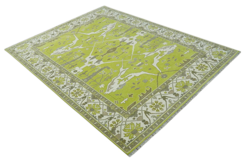 Bright Green and Ivory Hand knotted Oriental Oushak 9x12 wool Area Rug - The Rug Decor